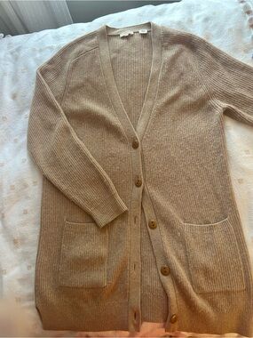Levi's Long Ribbed Knit Wool Cardigan in Taupe